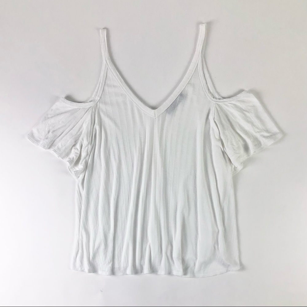 MOD Boutique White Stripe Cold Shoulder Tank Top